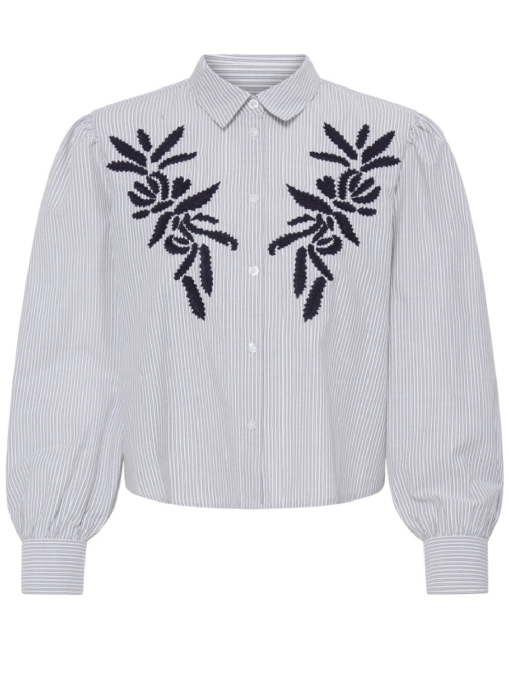 Embroidered Stripe Button-Down Shirt - White/Black